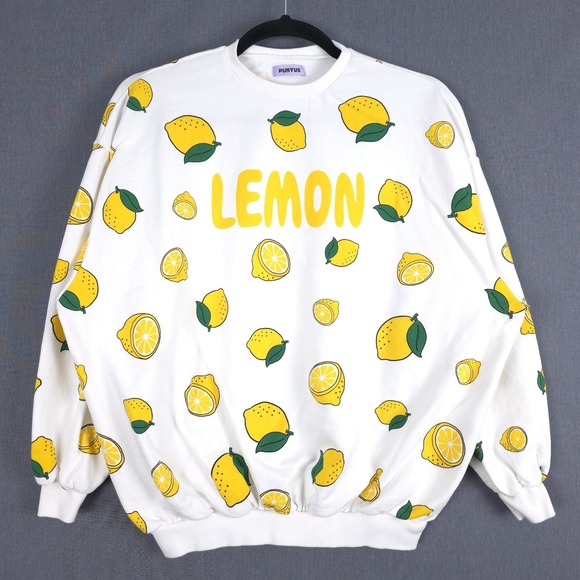 PUNYUS Lemon Sweatshirt Size 4 12-14 All Over Print Pullover Naomi Watanabe